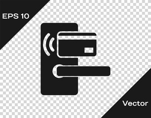 Poster - grey digital door lock with wireless technology for unlock icon isolated on transparent background. 