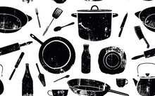 Pattern With Utensils. Vector Background.