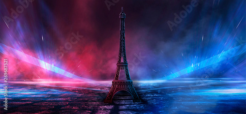 Fototapeta  Night scene, wet asphalt and eiffel tower