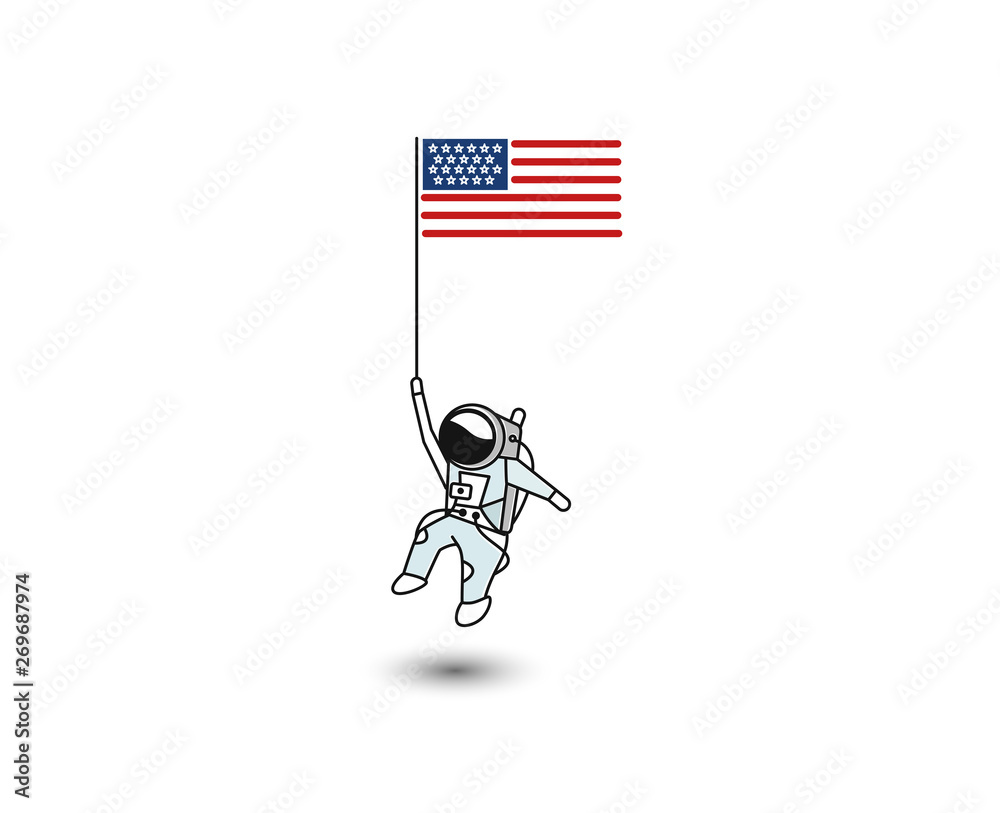 Astronaut holding Usa flag Flat Line art vector design Illustration ...