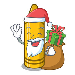 Sticker - Santa with gift yellow crayon isolated in the mascot