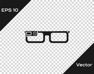 Poster - grey smart glasses mounted on spectacles icon isolated on transparent background. wearable electroni