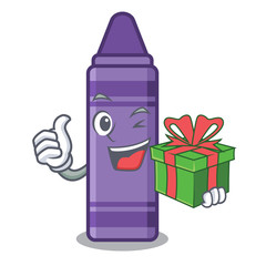 Poster - With gift purple crayon isolated with the character