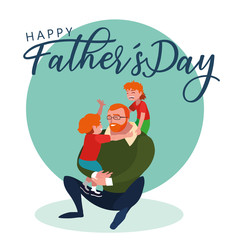 Canvas Print - happy father day card with dad and children