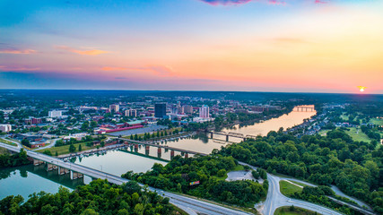 Canvas Print - Augusta, Georgia, USA Skyline Aerial and Savannah River