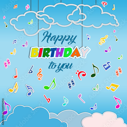 Cartolina Di Buon Compleanno Per Bambini Con Note Musicali In Cielo Acquista Questa Illustrazione Stock Ed Esplora Illustrazioni Simili In Adobe Stock Adobe Stock