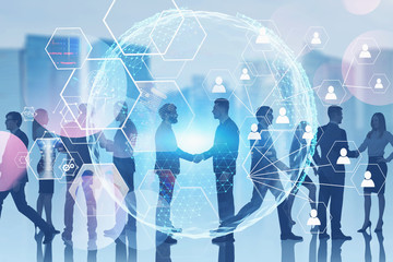 Poster - Business people in city, global social connection