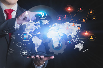 Poster - Man using global business infographic interface