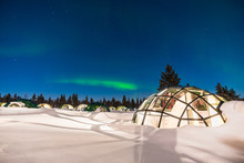 Northern Lignt In Finland Over Igloo House 