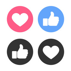 Poster - Set of thumbs up and heart icon on a white background