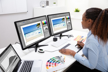 Poster - Designer Editing Photos On Computer