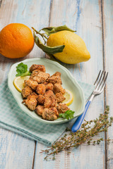 Poster - fried baked salmon with lemon and thymus