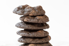 Stack Of Double Chocolate Chip Cookies Isolated On White Background