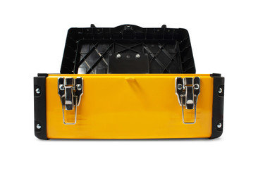 Isolated opened yellow toolbox.