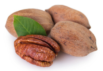 Wall Mural - Pecan nut on white background