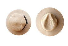 Collection Of Vintage Pretty Straw Hat Isolated On White Background