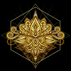 Wall Mural - Abstract symbol in Boho  Indian Asian Ethnic style gold on black for decoration T-shirt or for  package perfume or tea and other things