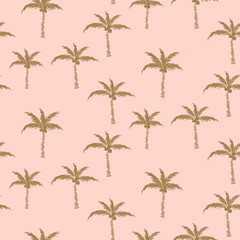 palm trees gold on pink retro style seamless pattern design.