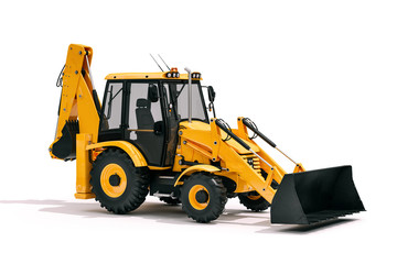 3d backhoe loader on white background