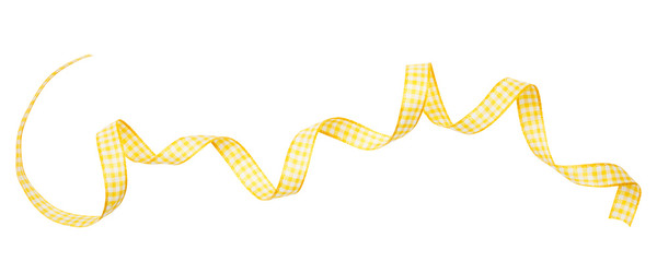 Wall Mural - yellow check ribbon curl isolated on white background. yellow plaid ribbon bow and curl isolated on 