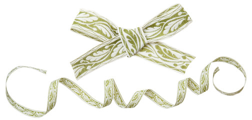 Wall Mural - ribbon curl with green pattern isolated on white background. green ribbon bow and curl isolated on w