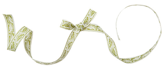 Wall Mural - ribbon curl with green pattern isolated on white background. green ribbon bow and curl isolated on w