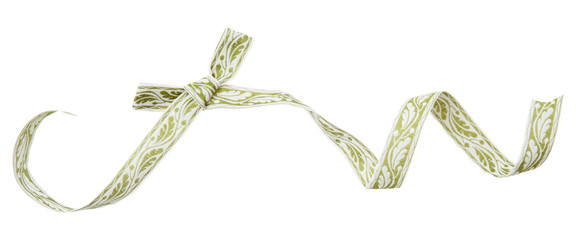 Wall Mural - ribbon curl with green pattern isolated on white background. green ribbon bow and curl isolated on w