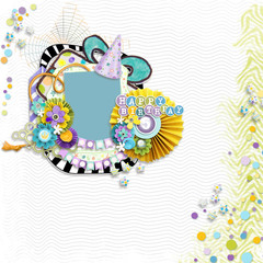 Wall Mural - frame for birthday photos. celebration of kid's birthday. painted birthday decorations on colorful b