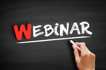 Aufkleber - webinar text on blackboard, education concept background