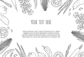 Vegetables hand drawn style white color on black background