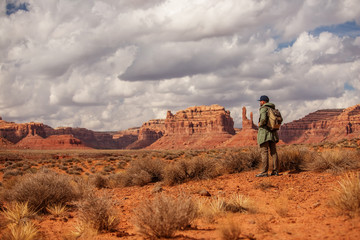 Wall Mural - hiker in valley of gods, usa