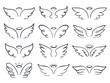 Cartoon sketch wing. Hand drawn angels wings spread, winged icon doodle vector illustration set