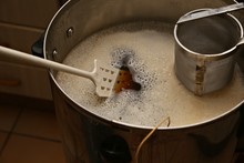 Brewing Craft Beer In A Kitchen. Home Brewing Concept Image. 