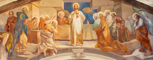 COMO, ITALY - MAY 9, 2015: The Fresco Of Last Supper In Church Chiesa Di San Andrea Apostolo (Brunate) Of By Mario Albertella (1934).