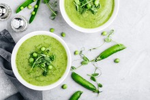 Summer Cream Soup With Green Fresh Pea Shoots