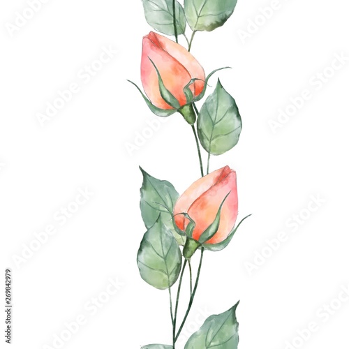 Seamless floral pattern with watercolor roses. Beautiful spring background