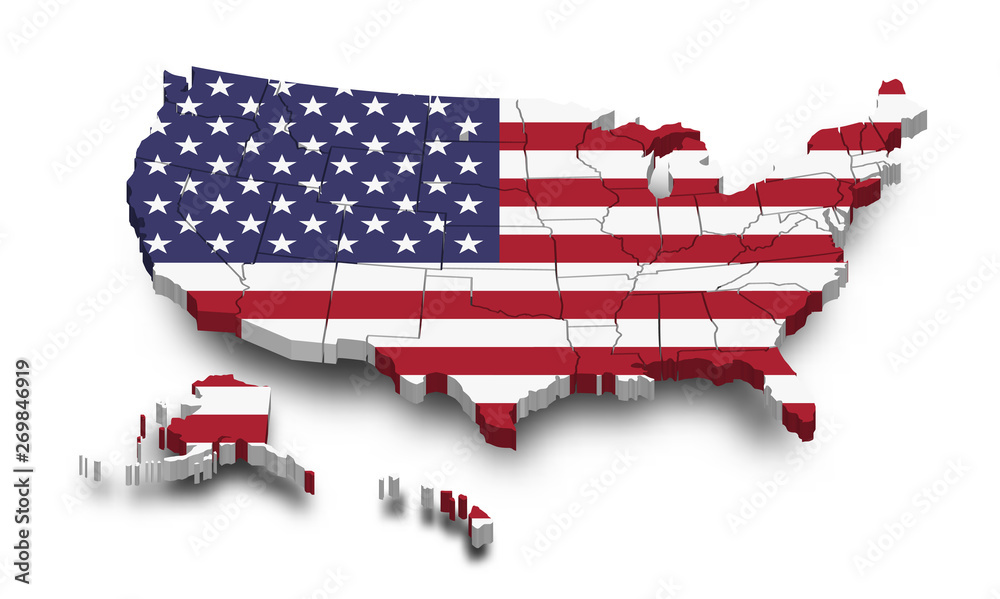 United states of america map and flag . 3D shape design . Independence ...