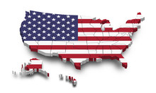 United States Of America Map And Flag . 3D Shape Design . Independence Day Of USA Concept . Perspective View . Vector