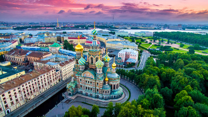 Wall Mural - Saint-Petersburg. Russia. Panorama of St. Petersburg at the summer sunset. Cathedral of the Savior on blood. Cathedral of the Resurrection. Petersburg architecture. Petersburg museums. Russian cities.