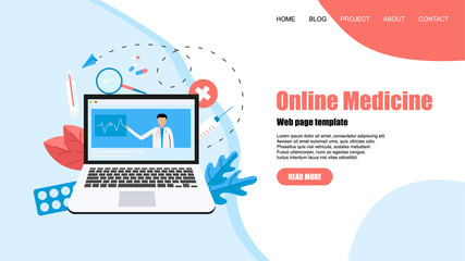Webpage template. Online healthcare and medical consultation concept. Vector flat illustration	