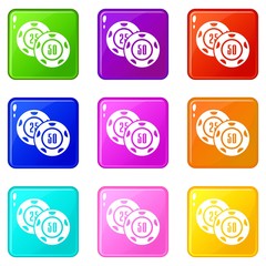 Poster - Casino chip icons set 9 color collection isolated on white for any design