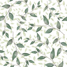  Pattern Of Watercolor Leaves. Spring Texture For Printing On Postcards, Banner And Textiles. Design For Pastel Linen And Curtains