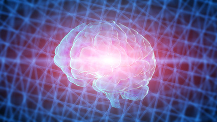 Poster - Hologram of human brain in 3d laser cage