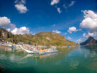 Boats moored in El Nido Bay in Palawan, Philippines