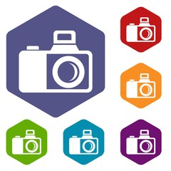Poster - Photocamera icons vector colorful hexahedron set collection isolated on white