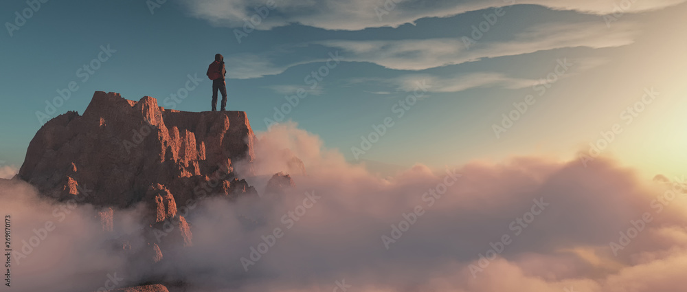 Climber on top of a mountain - obrazy, fototapety, plakaty 
