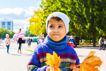 Poster - boy on a walk in the autumn Park