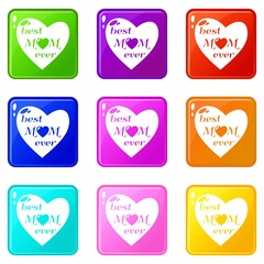 Sticker - Best mother icons set 9 color collection isolated on white for any design