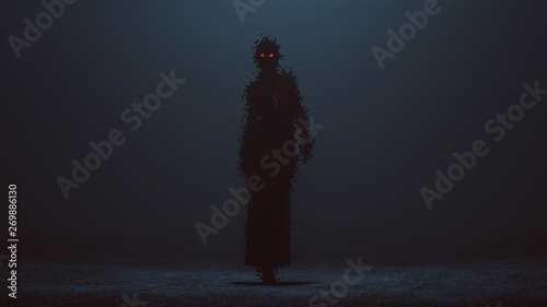 Fotomural Futuristic Cyber Punk Demon Digital Virus in a Pantsuit Walking Formed out of lo