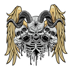 Gothic sign with skull,and wings grunge vintage design t shirts